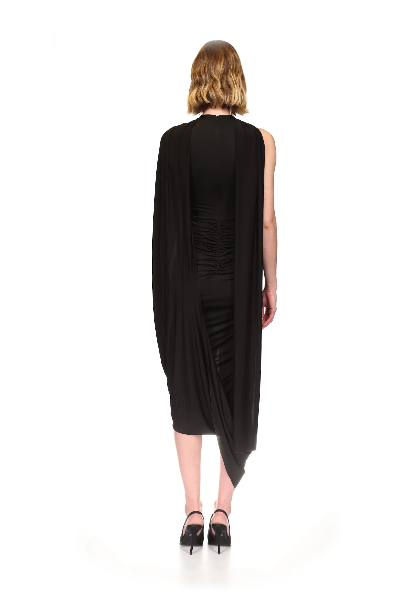 SCARF DETAIL RUCHED ASYMMETRIC MIDI DRESS - Image 5