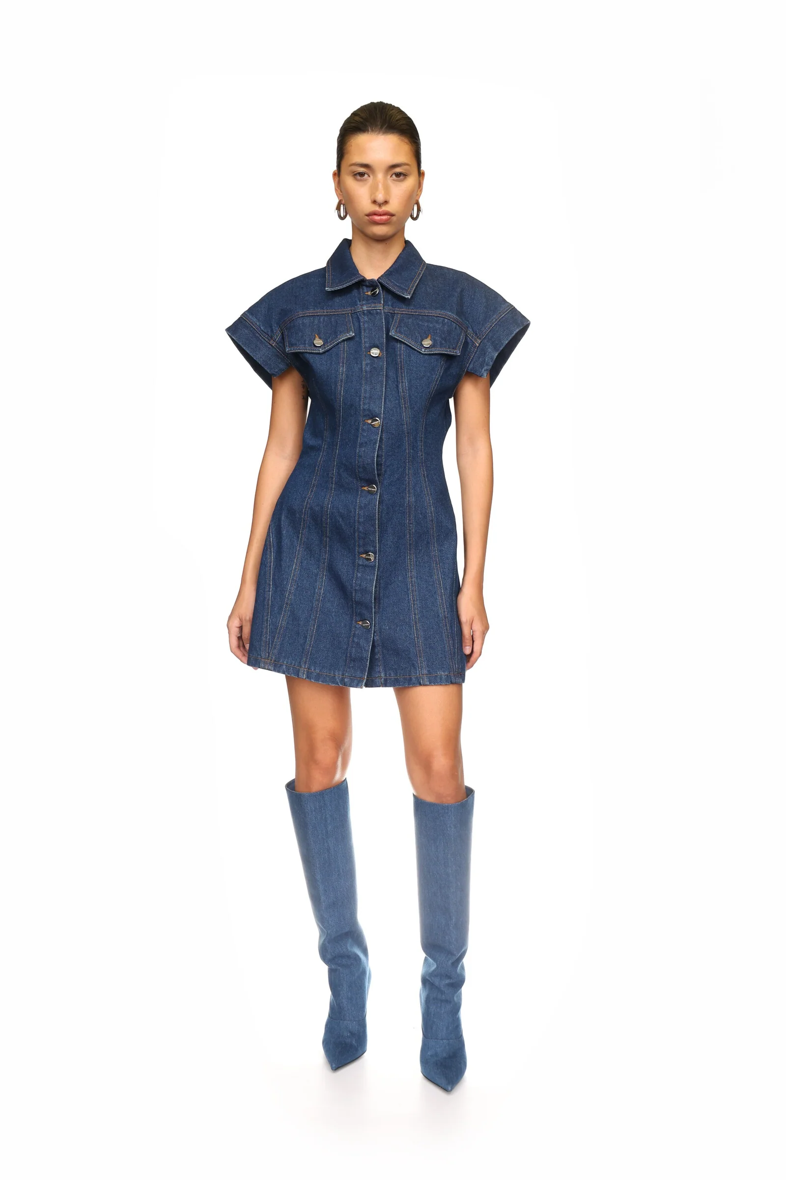 DENIM CAP SLEEVE MINI DRESS - Image 2
