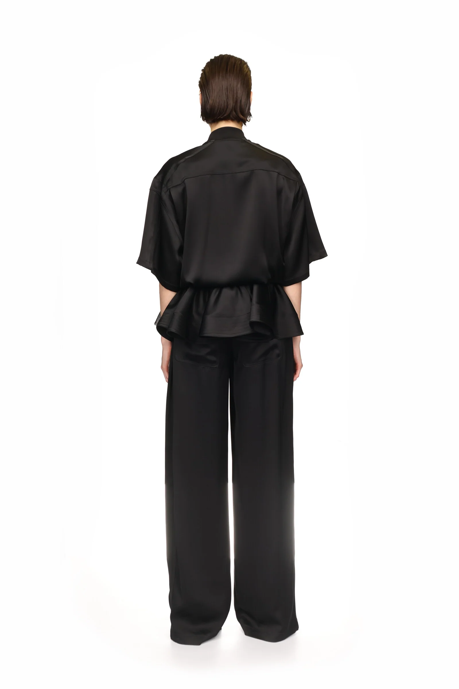 BLACK SATIN SHIRT JUMPSUIT - Image 5