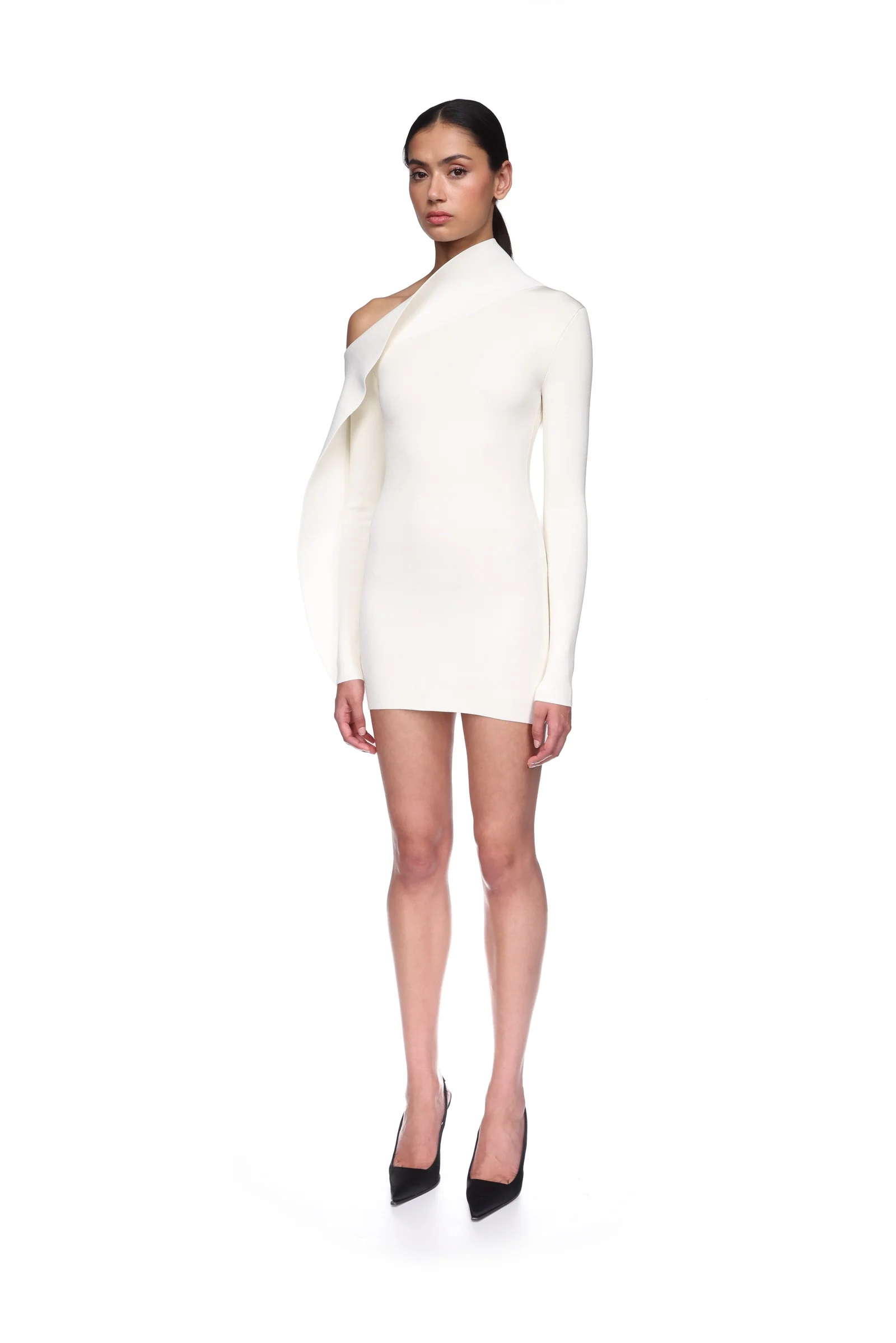 DRAPED SLEEVE MINI KNIT DRESS - Image 3