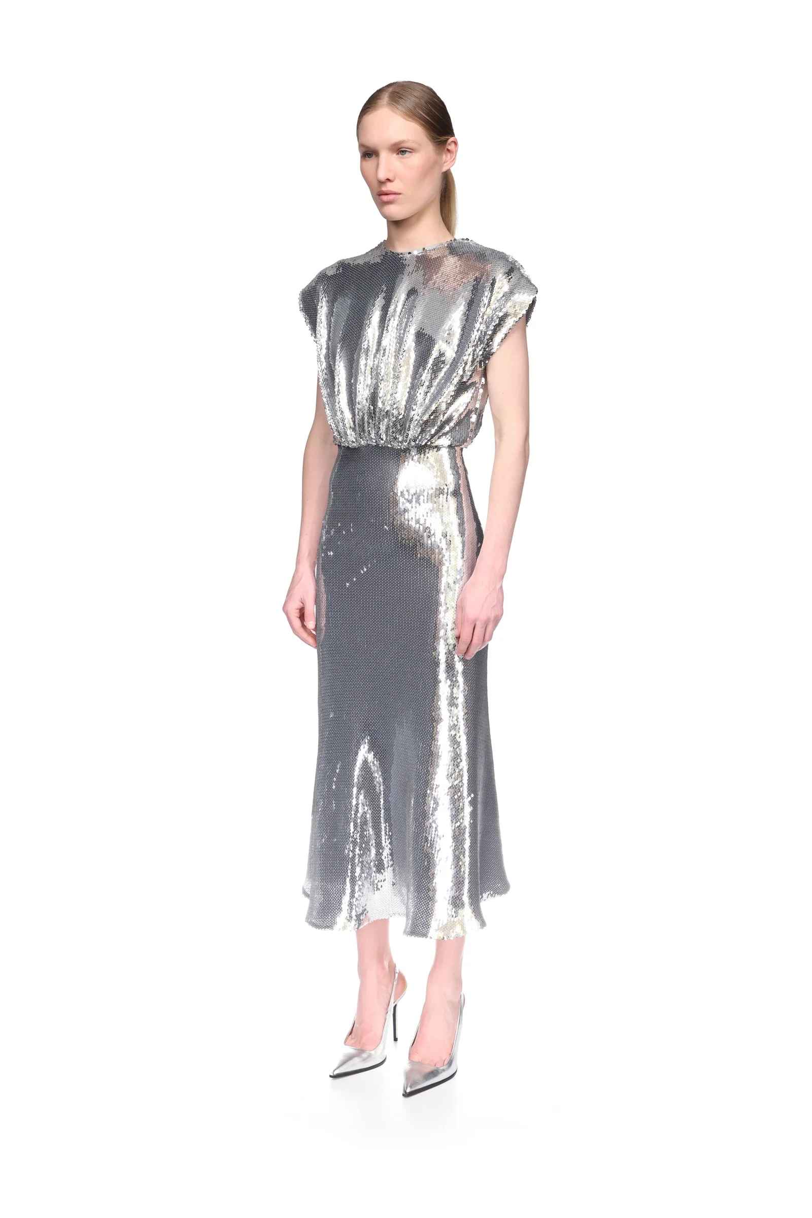 SLEEVELESS BLOUSON SEQUIN MIDI DRESS - Image 3