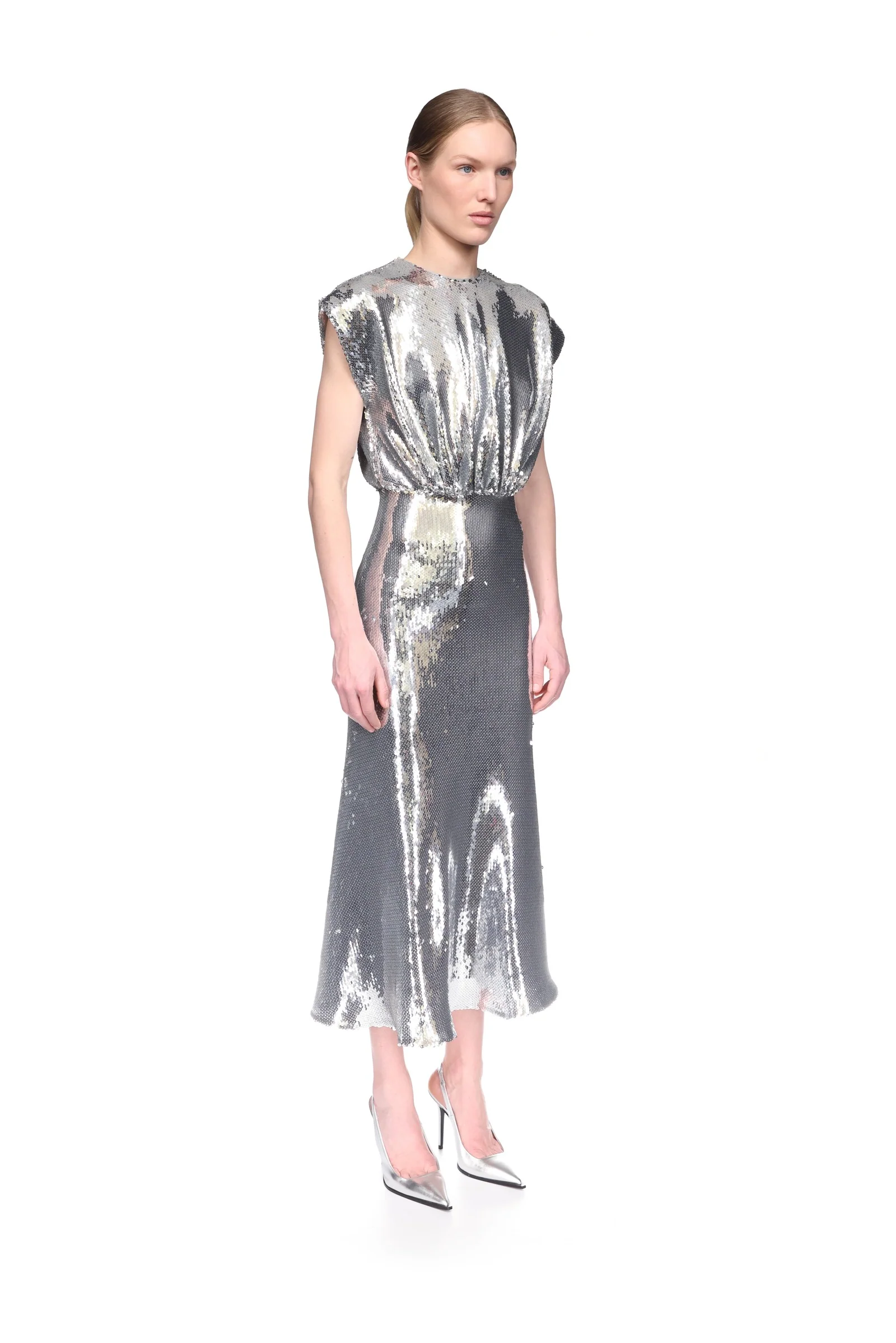 SLEEVELESS BLOUSON SEQUIN MIDI DRESS - Image 4