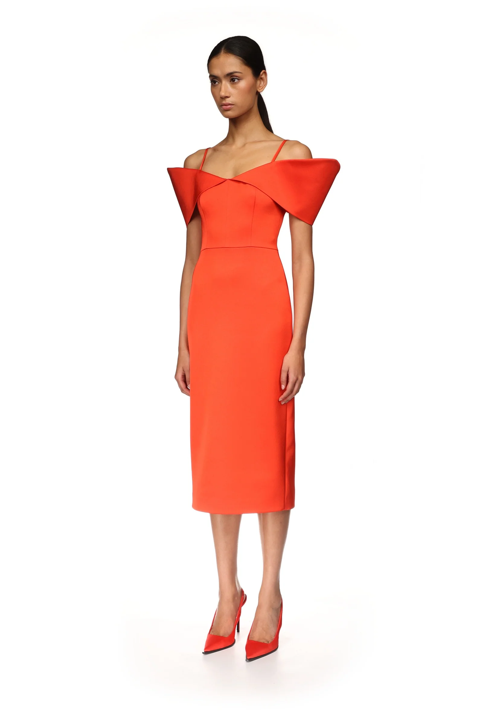 STRUCTURED OPEN SHOULDER MIDI DRESS - Image 3