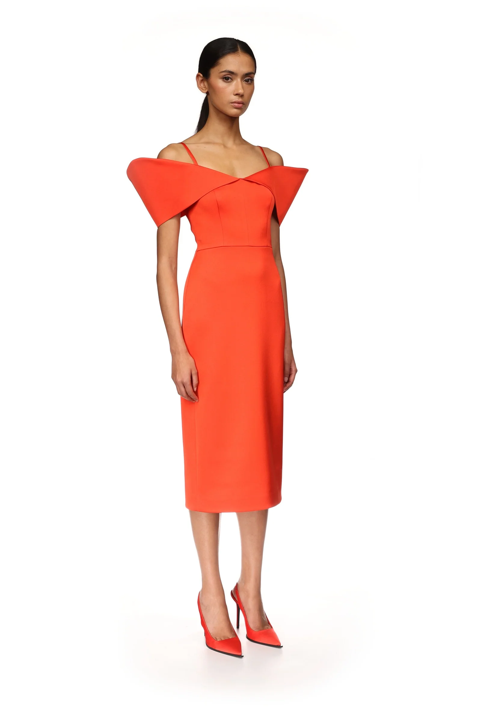 STRUCTURED OPEN SHOULDER MIDI DRESS - Image 4